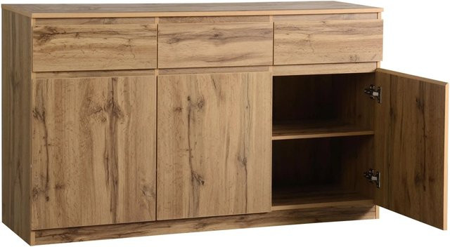 okwish Anrichte für die Küche mit 3 Türen und 3 Schubladen, Braun, B/T/H: 135 x 40 x 81 cm - Bild 1