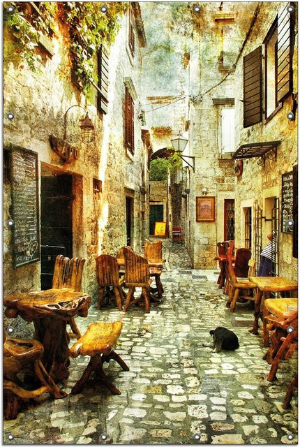 Wallario Gartenposter Italienische kleine Gasse, 2-teiliges Set, Mehrfarbig, B/H: 180 x 180 cm - Bild 1