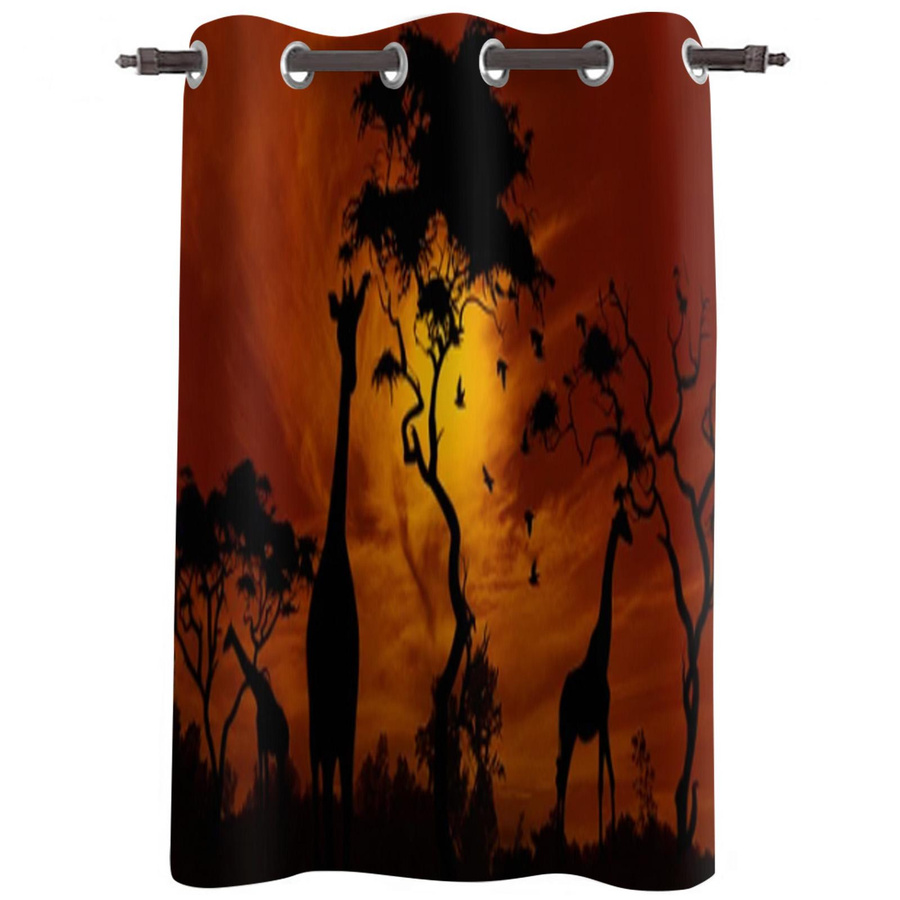 Moderne halbtransparente Vorhänge mit afrikanischer Landschaft und Giraffe bei Sonnenuntergang, Multicolor, Breite: 135 cm, Höhe: 60 cm - Bild 2