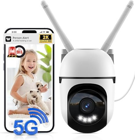 WESECUU AI 2K 360° PTZ Außen-Sicherheitskamera, Dual-Band WiFi 5GHz/2.4GHz, IP66 wetterfest, Bewegungserkennung, SOS-Notruffunktion, Weiß - Bild 1