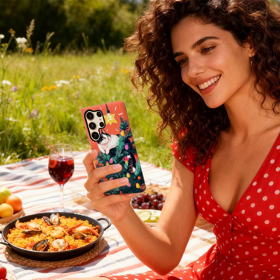 Handyhülle mit skurrilem Weihnachts-Katzenbaum-Design für Samsung Galaxy S25 Ultra, S24 und S23 Ultra Plus, glänzende doppellagige Rückseite, Multicolor - Bild 6