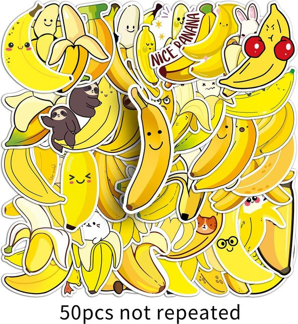 50 Bananen-Doodle-Motive Cartoon-Frucht-Aufkleber wasserdicht - Bild 1