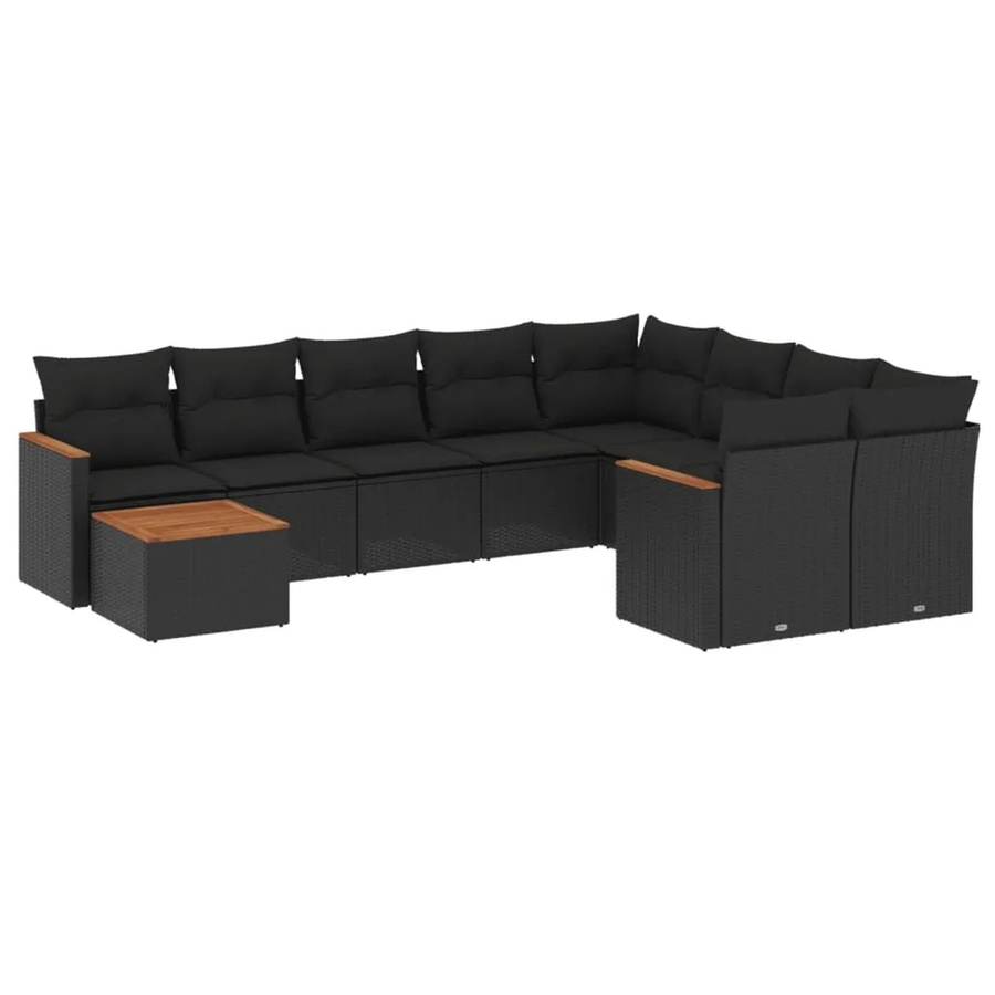 vidaXL 10-tlg. Garten-Sofagarnitur in L-Form aus schwarzem Poly-Rattan mit Kissen und pulverbeschichtetem Stahlgestell - Bild 2