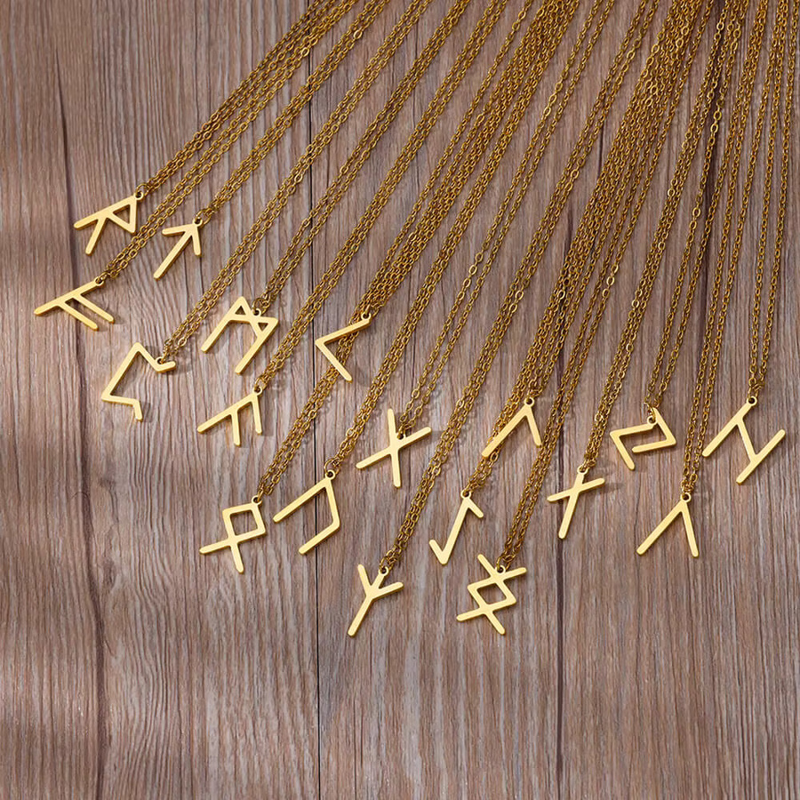 HPTOTMG Halskette, Elder Futhark Runes Anhänger, Messing, Gold, Damen - Bild 1