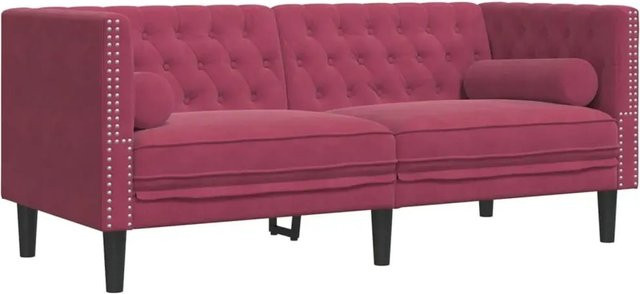 vidaXL Chesterfield-Sofa 2-Sitzer aus Samt in Weinrot mit Nackenrollen und Massivholzrahmen B: 174,0 cm, H: 74,5 cm, T: 70,5 cm - Bild 1
