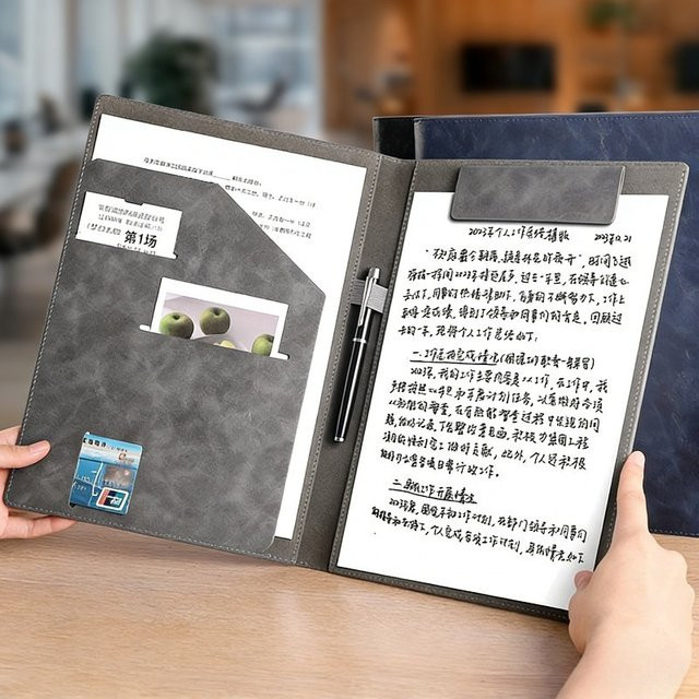 Professionelle Kunstleder-Interviewmappe in Blau mit Notizblockhalter, Visitenkarten- und Dokumentenorganizer für A4 Dokumente - Bild 1