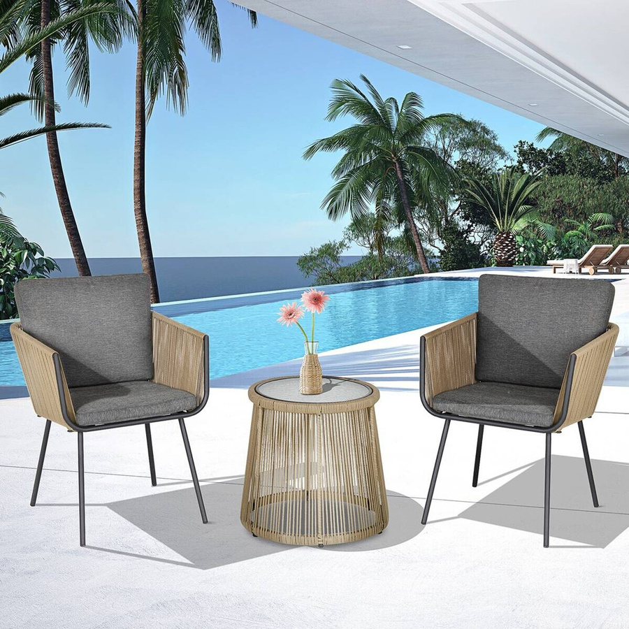 Outsunny 3-tlg. Rattan Gartenmöbel-Set in Grau mit 2 Stühlen und Beistelltisch aus PE-Rattan und Stahl, B/T/H: 60 x 60 x 67 cm - Bild 2