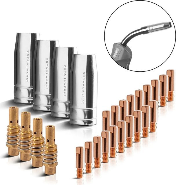 STAHLWERK MIG MAG Verschleißteile Set 28-tlg für AK15/MB15 und AK14/MB14 in Silber - Bild 1