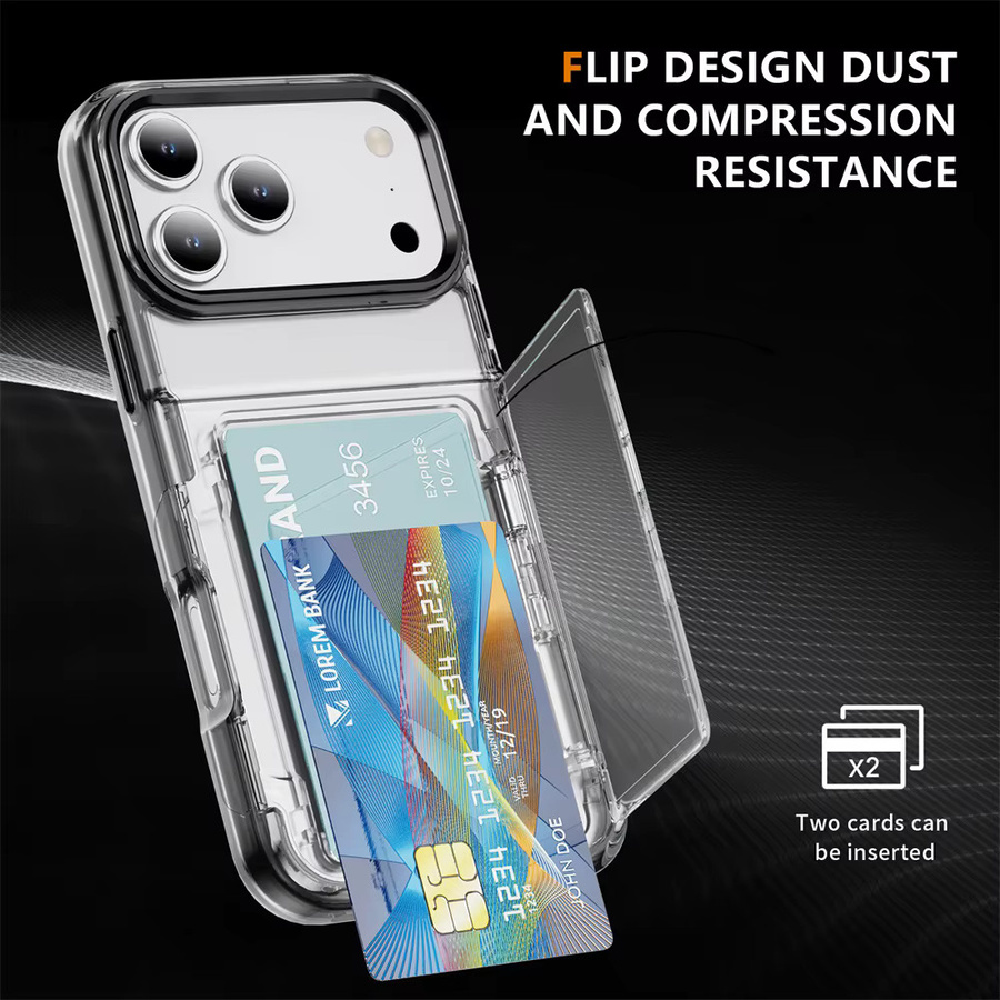 SZMUGUA Transparente iPhone Hülle mit Kartenhalter und Brieftaschenfunktion aus stoßfestem Acryl-Hardcover in Transparent und Schwarz - Bild 2