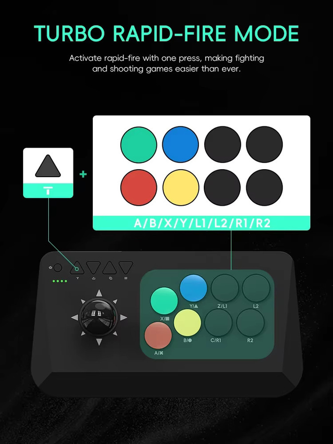 DATA FROG Y3A MAX Arcade Stick Retro Fighting Joystick in Schwarz für Windows, iOS, Android und TV Box, kabelgebundener Game-Controller kompatibel mit M8 - Bild 6