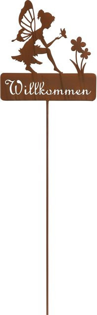 Gartenstecker Willkommen im Fee-Design aus Metall in Rostbraun, Höhe: 130 cm, Breite: 35 cm, Tiefe: 1 cm - Bild 1