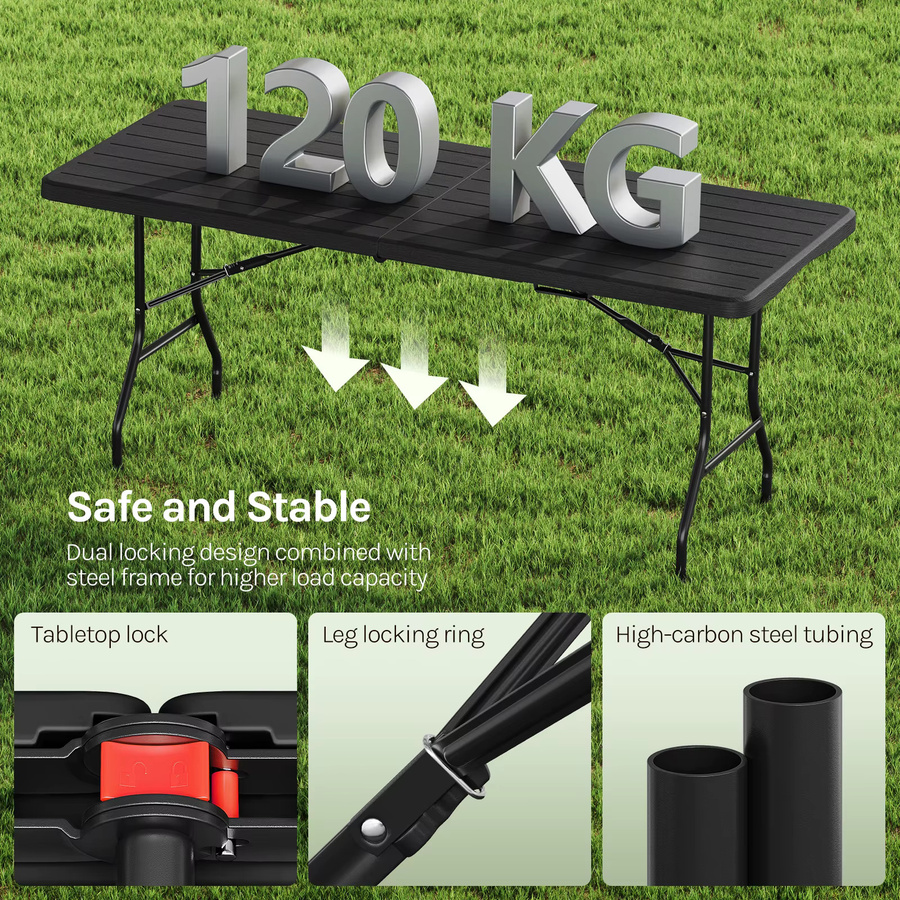 WOLTU Klappbarer Gartentisch für den Außenbereich in Schwarz, wetterfester Campingtisch für 8 Personen mit Tragetasche für Terrasse und Balkon - Bild 4