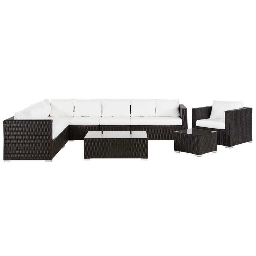 Beliani Lounge Set XXL aus Polyrattan in Dunkelbraun mit Polsterkissen, B/T/H: 220 x 325 x 65 cm - Bild 2