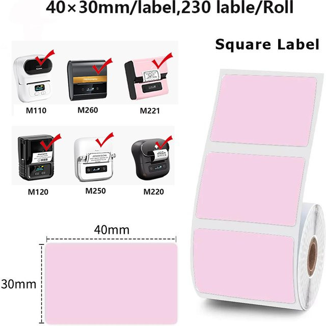 Phomemo Thermoetiketten in Weiß und Mehrfarbig, 1 Rolle, B: 40 mm, H: 30 mm, kompatibel mit Phomemo M200 M210 M110 M120 M108 P50 P80 Etikettendruckern - Bild 1