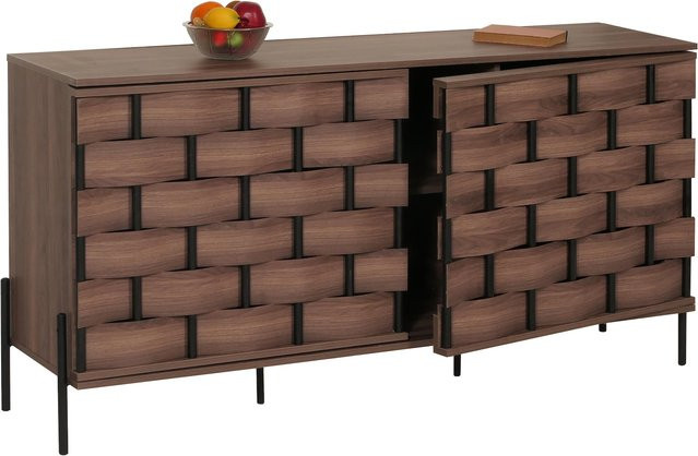 Sideboard MCW-M44 in Braun mit 3D-Flecht-Design und Push-to-open Türen, B/H/T: 152 x 80 x 40 cm - Bild 1