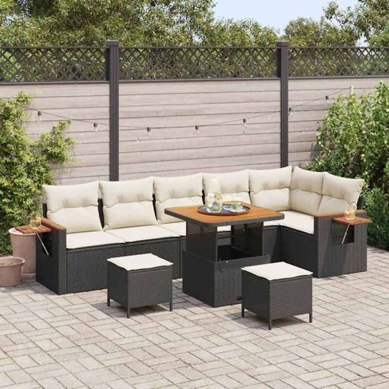 Vidaxl Garten-Sofa-Set aus Polyrattan mit 9-teiligem Kissen-Set in Schwarz - Bild 1