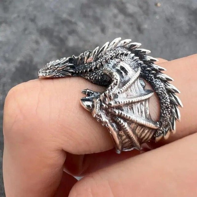 KaiTingu Ring, Drachen Pterosaurier Flügel, Kupfer, Silber, Unisex - Bild 1