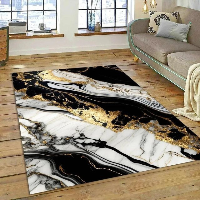 Karpetti Abstrakter Marmorteppich in Weiß, Modernes Design, Rutschfest und Waschbar, B/T: 160 x 200 cm - Bild 1