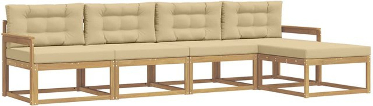vidaXL Outdoor-Sofagarnitur aus Akazie mit Kissen in Weiß und Beige, 4-teiliges Loungemöbel-Set aus Polyester - Bild 1