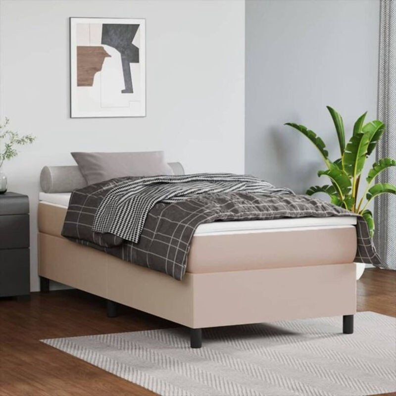 Vidaxl Boxspringbett mit Matratze in Braun und Weiß aus Kunstleder, Breite: 80 cm, Länge: 200 cm - Bild 1