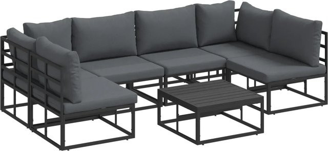 7-teiliges vidaXL Garten-Sofa-Set in Schwarz mit Kissen aus pulverbeschichtetem Aluminium und wetterfestem Polyester - Bild 1
