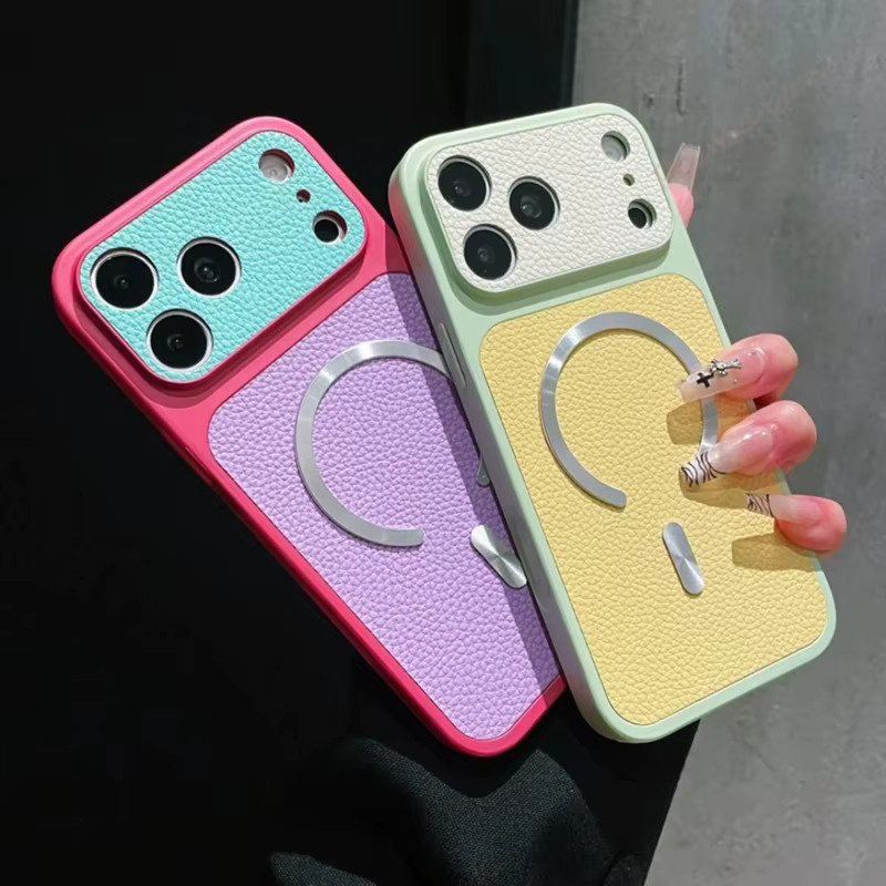 Apple Leder-Magnet-Handyhülle mit MagSafe für iPhone 11 bis iPhone 17 Pro Max in Candy Yellow und Multicolour - Bild 1