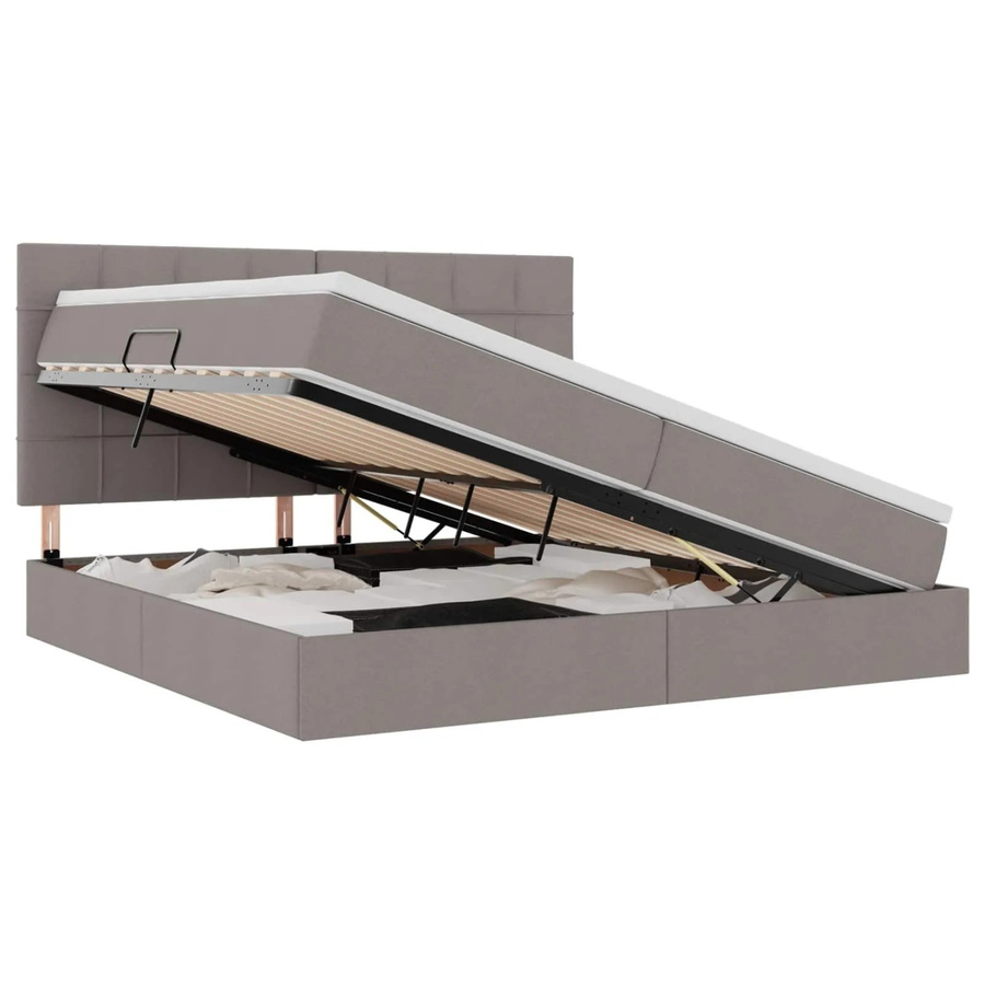 vidaXL Stauraumbett mit Matratze aus Kunstleder in Taupe und Grau, B/T/H: 200 x 200 x 204 cm - Bild 2