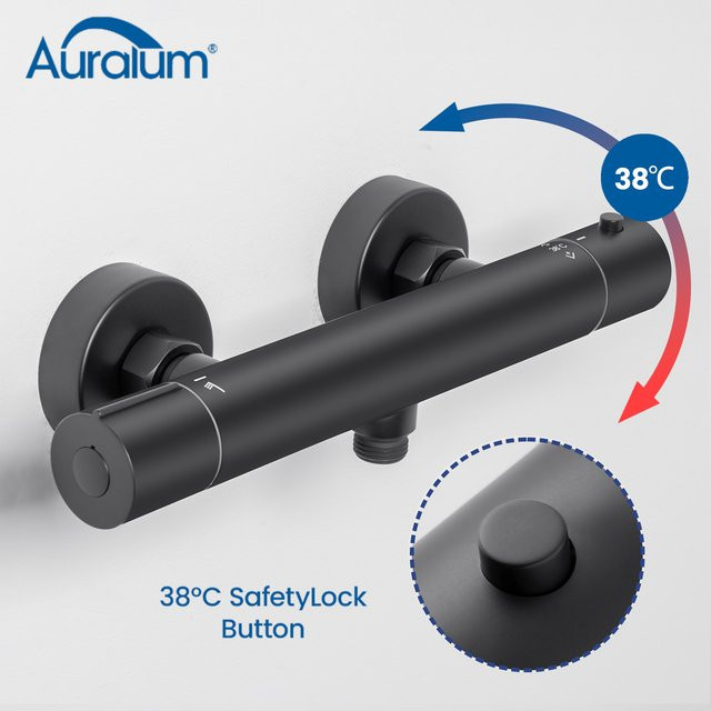 Auralum Thermostat-Duscharmatur in Matt Schwarz, Wandarmatur mit Sicherheitsverriegelung und Anti-Kalk-Kartusche - Bild 1