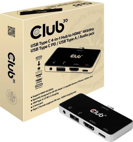 Club3D 4-in-1 USB-C Dockingstation mit HDMI, USB-C Power Delivery und 3,5 mm Klinke in Schwarz - Bild 2