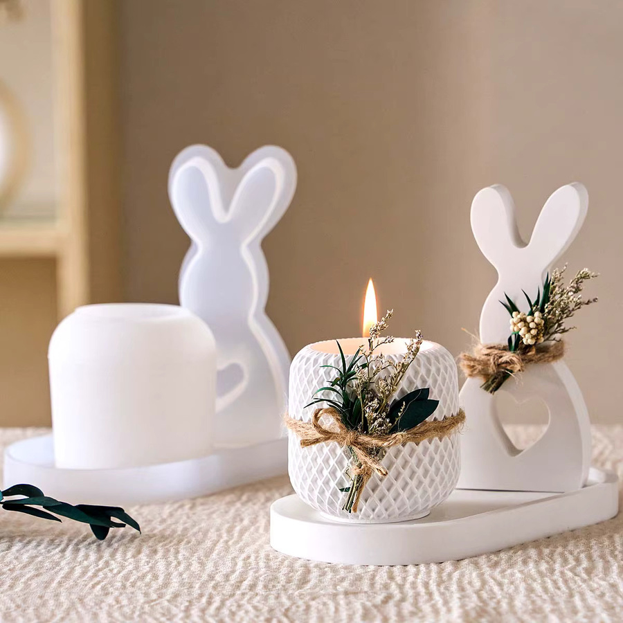 UDOCOOL Osterhase Silikonformen-Set in Weiß für DIY Kerzenhalter, Schalen und Blumentöpfe aus Gips oder Harz - Bild 1