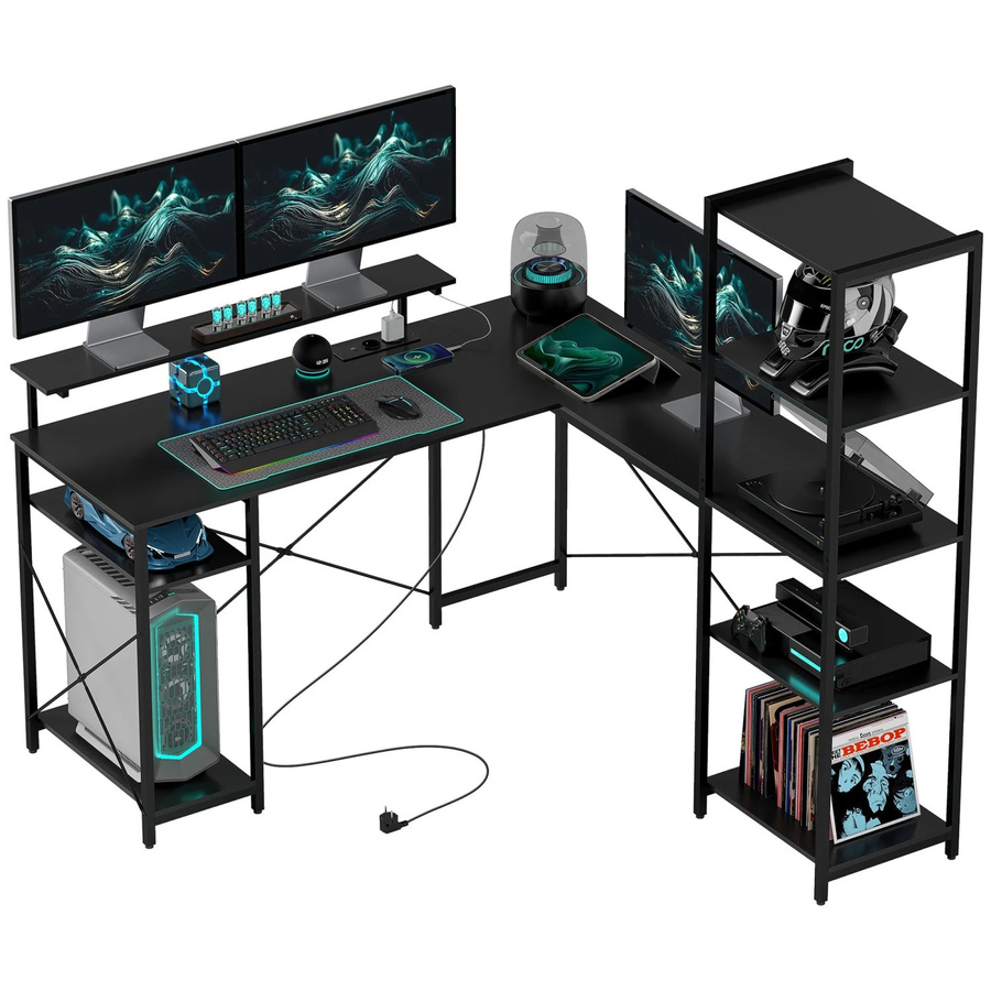HOMCOM Eckschreibtisch aus Spanplatte und Metall in Schwarz für Homeoffice und Büro, B/T/H: 140 x 137 x 139,5 cm - Bild 2