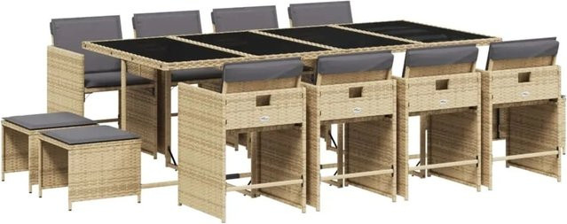 vidaXL 13-teilige Garten-Essgruppe aus Poly-Rattan mit Kissen in Beige, Schwarz und Grau - Bild 1