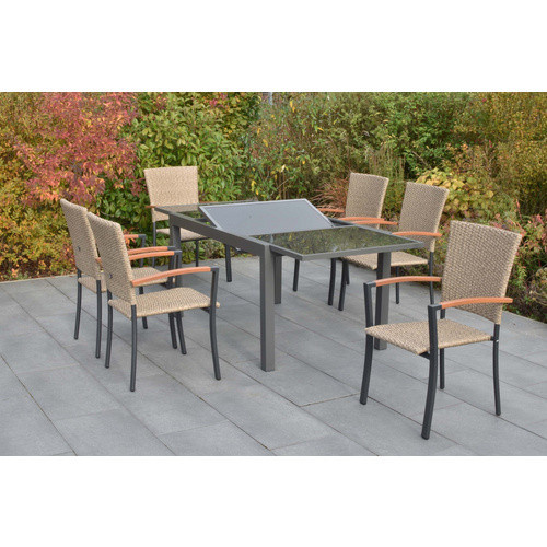 MERXX Gartenmöbel-Diningset Teramo, 7-teilig mit 6 Sitzplätzen, Aluminium und Glas, braun, ausziehbarer Tisch - Bild 2