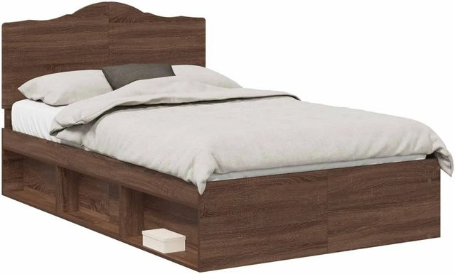 vidaXL Bettrahmen aus massivem Kiefernholz in Eiche Braun, modern, B/T/H: 120 x 200 x 123 cm - Bild 1
