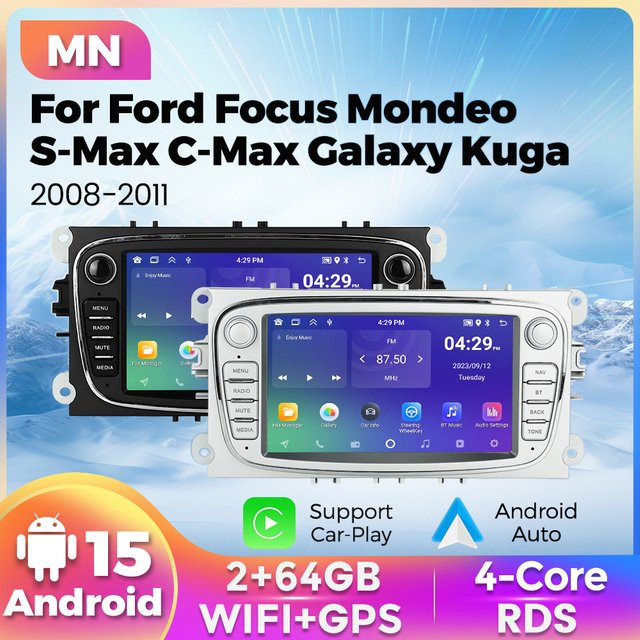MEKEDE Autoradio mit kabellosem CarPlay, GPS Navigation und MP5 Player in Schwarz für Ford Focus S-Max Mondeo Galaxy C-Max - Bild 1