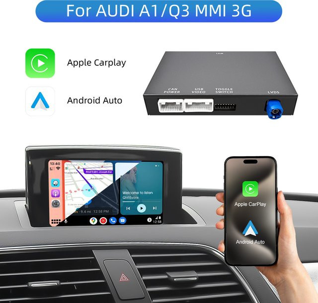ANYFAR OEM Bildschirm-Upgrade Decoder-Box für Audi A1 Q3 2012-2018 MMI 3G HN+ BNav HNav mit AirPlay und Mirror Link, Schwarz - Bild 1