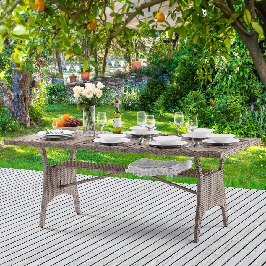 CARARIA® Polyrattan Gartentisch Takeo aus WPC in Creme, B/T/H: 190 x 90 x 75 cm - Bild 2