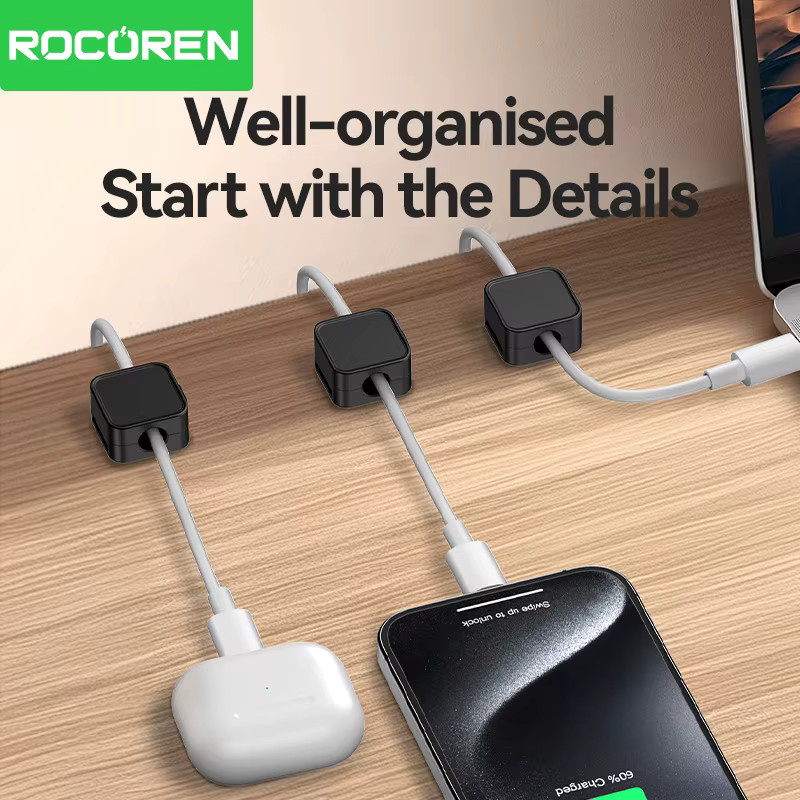 Rocoren Magnetische Kabel-Organizer-Clips in Schwarz, Selbstklebende Kabelmanagement-Halter für Schreibtisch, Büro und Zuhause - Bild 3