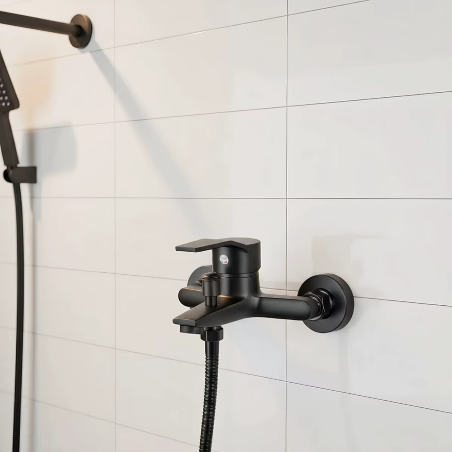 Duscharmaturenset in Matt Schwarz inklusive Mischventil, Duschkopf, Duschschlauch und Installationszubehör - Bild 4