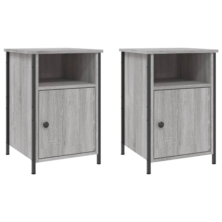 vidaXL Nachttische 2er-Set in Grau Sonoma, Holzwerkstoff und Eisen, B/T/H: 40 x 42 x 60 cm - Bild 2