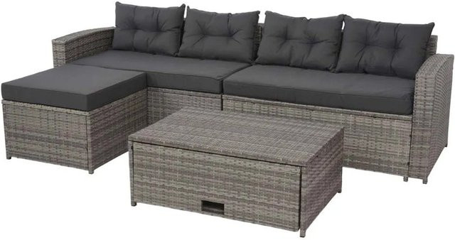 MCW Poly-Rattan Garten-Lounge-Set J34 4-teilig in Grau mit dunkelgrauen Kissen - Bild 1