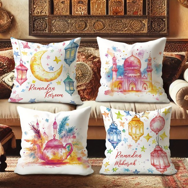 VIKAMA Ramadan Kissenbezug mit orientalischem Design und Sternen, quadratisch, Mehrfarbig, Breite: 30 cm, Höhe: 30 cm - Bild 1