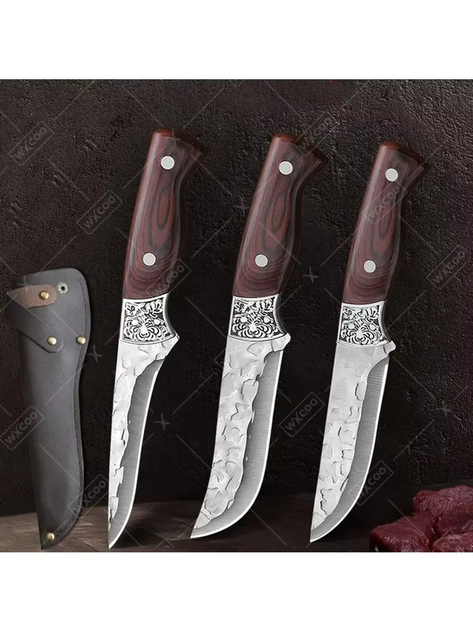 WXCOO Handgeschmiedetes Metzgermesser-Set aus Metall in Braun, Multifunktionales Ausbeinmesser und Professionelles Fleischbeil für deine Küche - Bild 6