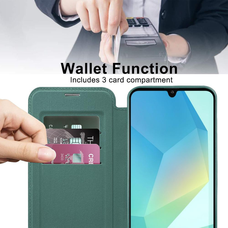 Magnetische Lederhülle für Samsung Galaxy A56 A55 A36 A35 A26 A15 A16 A05 A06 mit transparenter Kartenabdeckung und kabellosem Laden in Grün - Bild 4