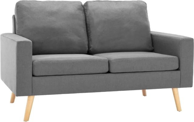 vidaXL 2-teilige Sofagarnitur aus Stoff in Hellgrau mit Sessel und 2-Sitzer-Sofa und Massivholzrahmen - Bild 1