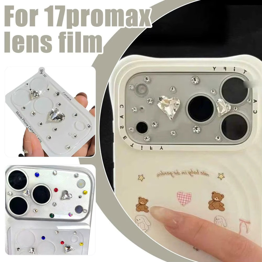 Transparente Handyfolie mit Herz-Design und Diamant-Linsenschutz für iPhone 17 Pro Max und iPhone 17 Pro - Bild 2