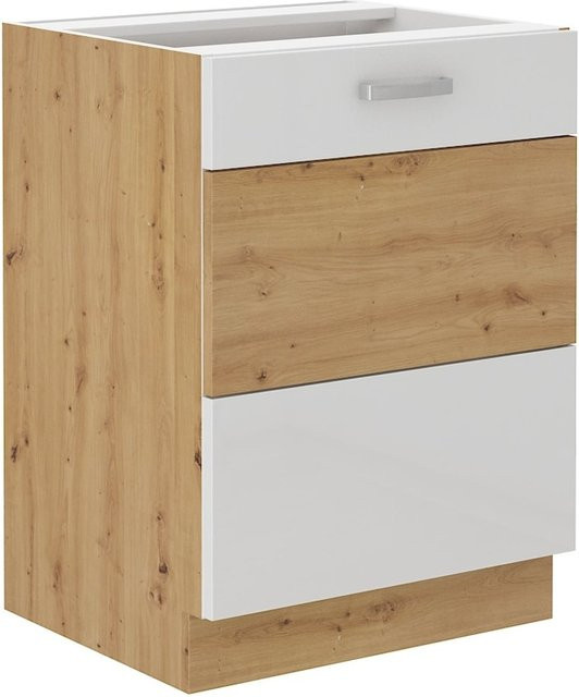Küchenunterschrank in Eiche und Weiß Hochglanz mit Einlegboden, Breite: 60 cm - Bild 1