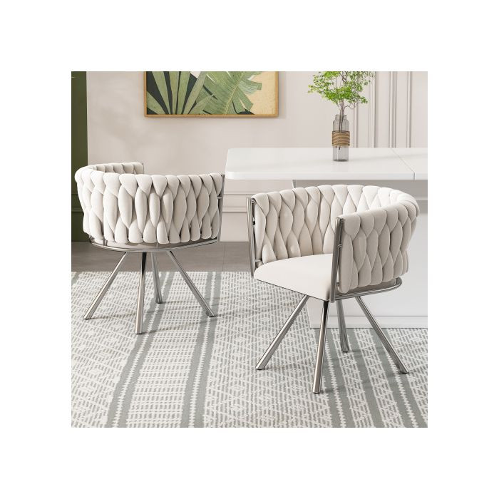 4er-Set MUVOE Esszimmerstühle aus Samt in Beige mit 360 Grad Drehsitz und ergonomischem Design - Bild 2