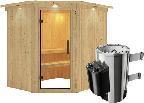 Karibu Sauna Talsen aus Fichtenholz in Beige inklusive 3.6 kW Saunaofen mit integrierter Steuerung für 3 Personen, B/T/H: 184 x 202 x 210 cm - Bild 1