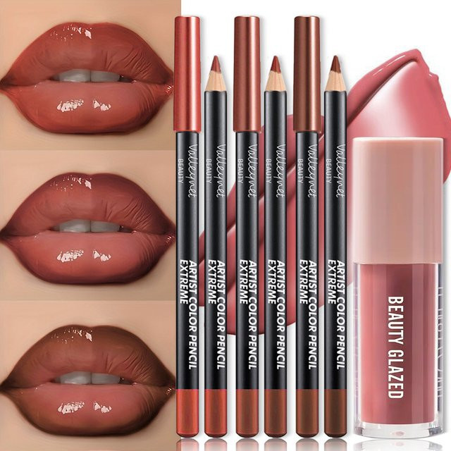 Lipgloss, Lippenöl und Lipliner Set, glänzend, 4-teilig - Bild 1